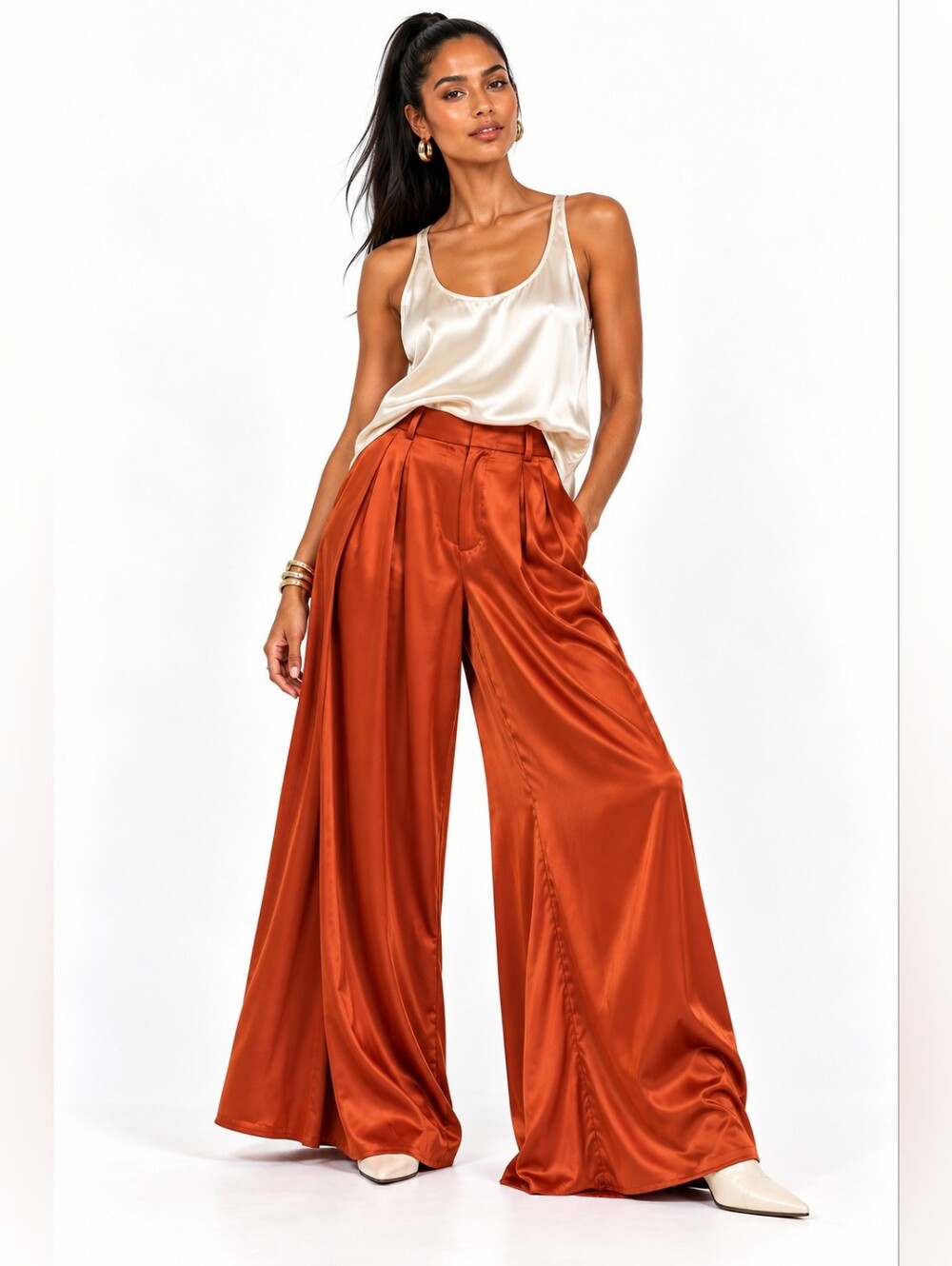 Banana Republic Belay 100% Silk Rust Orange Wide Leg Pants NWT Size 14